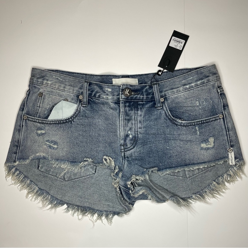 One Teaspoon Cotton Raw Hem Rocky Bonitas Low Waist Denim Wash Jean Shorts 30 - Picture 2 of 10
